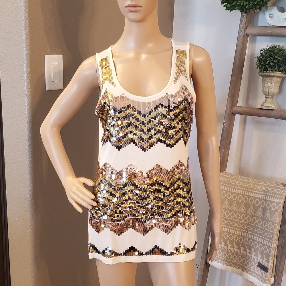 The Limited Gold Sequin Embellished Chevron Top M